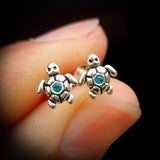 Childrens 925 Sterling Silver & Turquoise CZ Turtle Stud Earrings