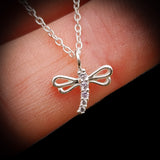 Childrens 925 Solid Sterling Silver & Lavender CZ Dragonfly Necklace