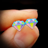 Childrens 925 Sterling Silver Colorful Diamond Shape Stud Earrings