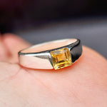 (Q) Handmade Solid 925 Sterling Silver & Natural Citrine Channel Setting Ring