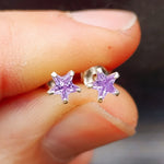 Lavender CZ & Solid 925 Sterling Silver Star Stud Earrings