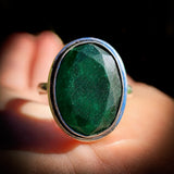 (adjustable) Solid Sterling Silver & Natural Emerald Handmade Solitaire Ring