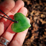NZ Greenstone Pounamu Heart Pendant Necklace (N959)
