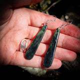 NZ Greenstone Pounamu Hanging Hook Earrings (N631)