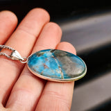 Silver Plated Natural Apatite Handmade Oval Shaped Necklace (30X36)