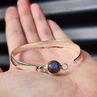 Solid Sterling Silver & Natural Labradorite Handmade Cuff Bracelet