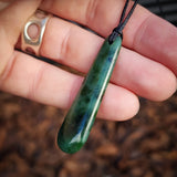 NZ Greenstone Pounamu Drop Pendant Necklace (N852)