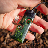 NZ Greenstone Pounamu Double Koru Toki Pendant Necklace (N971)