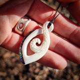 Koru Twist Natural Maori Bone Carving Pendant Necklace
