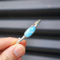 Solid Sterling Silver & Natural Larimar Handmade Cuff Bracelet