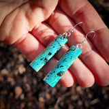 Natural Turquoise Rectangle Hook Earrings (E108)
