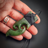 Natural Jade Double Koru Toki Pendant Necklace (N2171)
