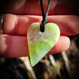 NZ Greenstone Pounamu Heart Pendant Necklace (N815)
