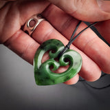 Natural Jade Triple Koru Heart Pendant Necklace (N2138)