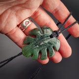 Natural Jade Monstera Leaf Pendant Necklace (N2172)
