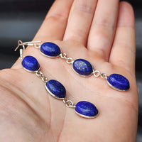 Solid Sterling Silver & Natural Lapis Lazuli Handmade Hanging Hook Earrings