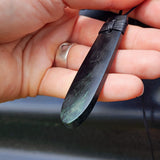 NZ Black Greenstone Pounamu Toki Pendant Necklace (N445)
