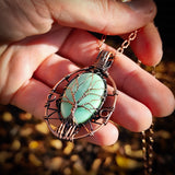 Handmade Copper & Natural Chrysoprase Wire Wrap Tree Necklace