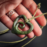 Natural Jade Koru Heart Pendant Necklace (N2167)