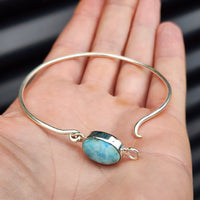 Solid Sterling Silver & Natural Larimar Handmade Bangle Bracelet