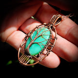 Handmade Copper & Natural Chrysoprase Wire Wrap Tree Necklace