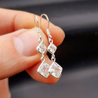 Clear CZ & Solid 925 Sterling Silver Hanging Diamond Earrings
