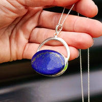 Solid Sterling Silver & Natural Lapis Lazuli Handmade Breastplate Necklace