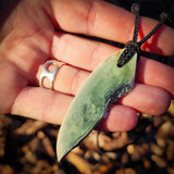NZ Greenstone Pounamu Semi Raw Inanga Pendant Necklace (N1090)