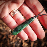 NZ Greenstone Pounamu Drop Pendant Necklace (N953)