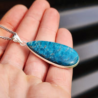 Silver Plated Natural Apatite Handmade Pear Shaped Necklace (30X37)
