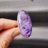 (T) Solid Sterling Silver & Natural Charoite XL Oval Handmade Solitaire Ring