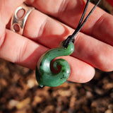 NZ Greenstone Pounamu Koru Pendant Necklace (N963)