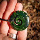 NZ Greenstone Pounamu Notched Koru Pendant Necklace (N1020)