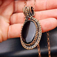 Handmade Copper & Natural Black Onyx Wire Wrap Necklace