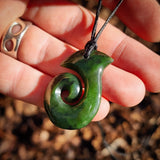 NZ Greenstone Pounamu Hook Pendant Necklace (N893)