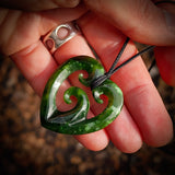 Natural Nephrite Jade Triple Koru Heart Pendant Necklace (N1063)