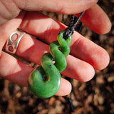 NZ Greenstone Pounamu Triple Twist Pendant Necklace (N970)