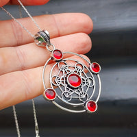 Solid Sterling Silver & Natural Garnet Handmade Pendant Necklace
