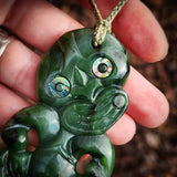 NZ Greenstone Pounamu XL Tiki Pendant Necklace (N874)