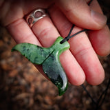 Natural Nephrite Jade Whale Tail Pendant Necklace (N1059)