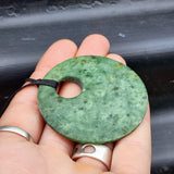 NZ Greenstone Pounamu Disk Pendant Necklace (N430)