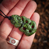 NZ Greenstone Pounamu Tiki Pendant Necklace (N870)