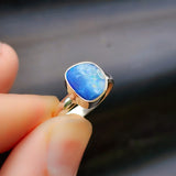 (O) Solid 925 Sterling Silver &amp; Natural Australian Opal Irregular Handmade Ring&nbsp;