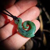 NZ Greenstone Pounamu Koru Twist Pendant Necklace (N808)
