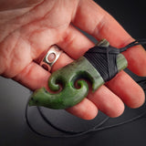 Natural Jade Double Koru Toki Pendant Necklace (N2163)