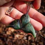 NZ Greenstone Pounamu Whale Tail Pendant Necklace (N897)