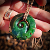 NZ Greenstone Pounamu Notched Koru Pendant Necklace (N859)