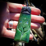 NZ Greenstone / Pounamu Taniwha Etched Toki Pendant Necklace (N711)