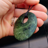 NZ Greenstone Pounamu Disk Pendant Necklace (N339)