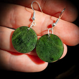 Nephrite Jade / Greenstone Disk Hook Earrings
